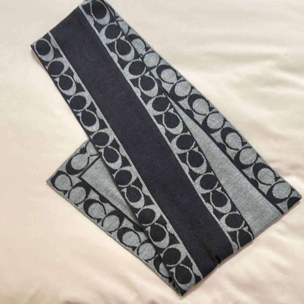 Coach Charcoal and Light Gray Wool Scarf